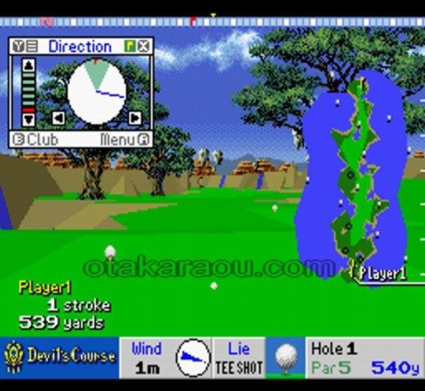 デビルズコース スーパーファミコンソフト / 起動確認済み プレイ画面 / True Golf Classics: Wicked 18 Super Famicom Game Gameplay Screenshot