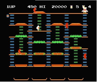 バーガータイム ファミコンソフト / 起動確認済み プレイ画面 / BurgerTime Famicom Game Gameplay Screenshot