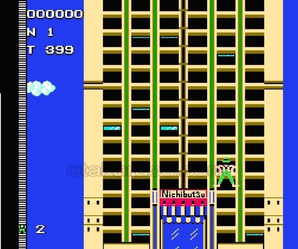 クレイジークライマー ファミコンソフト / 起動確認済み プレイ画面 / Crazy Climber Famicom Game Gameplay Screenshot