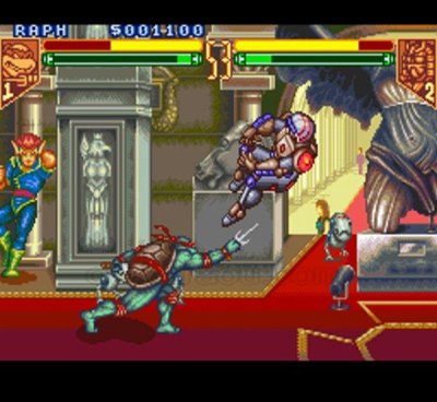 T.M.N.T.(ティーンエイジ ミュータント ニンジャ タートルズ) ミュータント ウォーリアーズ スーパーファミコンソフト / 起動確認済み プレイ画面 / TMNT: Mutant Warriors (Tournament Fighters) Super Famicom Game Gameplay Screenshot